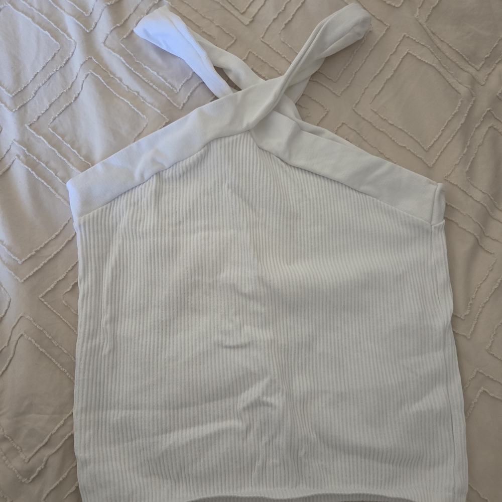 White Ribbed Halter Tank Top